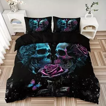 Модный готический комплект постельного белья с принтом черепа и розы, мягкий и приятный для кожи пододеяльник для спальни, гостевой комнаты 2PCS Pillowcase48x74