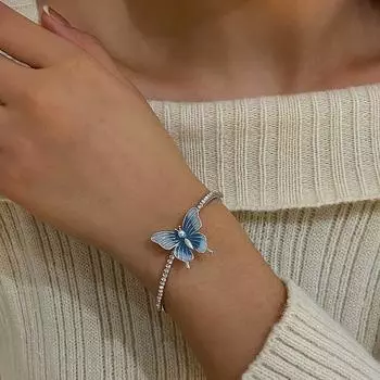 Модный градиентный браслет из бабочки синего цвета с цирконием, простой дизайн, регулируемый браслет с отверстием, ювелирные изделия, подарок