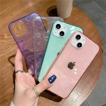 Модный градиентный лазерный чехол для iPhone 15, 14, 13, 11, 12 Pro Max Mini X XS XR 7 8 Plus SE 2020, прозрачный мягкий силиконовый чехол с сердцем любовника iPhone 12Mini чистый