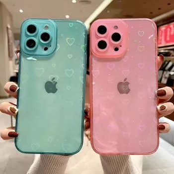 Модный градиентный лазерный прозрачный чехол для телефона с сердцем любви для Iphone 11 13 12 Pro Max X Xs Xr 7 8 Plus ярких цветов с противоударной задней панелью For iPhone SE 2020