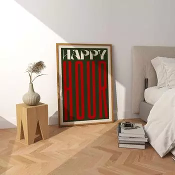 Модный Happy Hour красочный розовый, красный, черный, бежевый, цитата, настенное искусство, ретро холст, картина, постер для гостиной, кухни, домашний декор 21x30cm No Framed