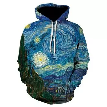 Модный хип-хоп Популярный Harajuku Van Gogh s Starry 3D Printed Hoodie женская спортивная мужская толстовка с капюшоном S