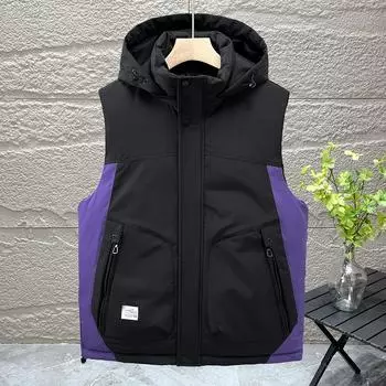 Модный хлопковый жилет осень-зима цветная блокировка большой размер утолщенные плечи жилет с капюшоном жилет куртка мужской L