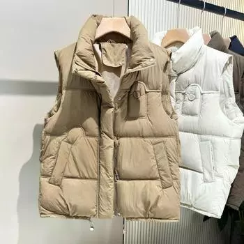 МОДНЫЙ хлопковый жилет женский 2024 новые продукты воротник-стойка верхняя одежда маленький ароматный хлопковый жилет модный жилет Одежда M чёрный