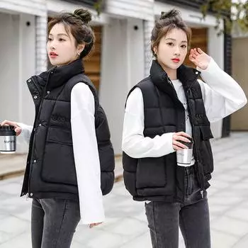 МОДНЫЙ хлопковый жилет женский 2024 осень-зима Xiaoxiangfeng воротник-стойка новый безрукавный хлопковый жилет верхняя одежда жилет модная одежда M