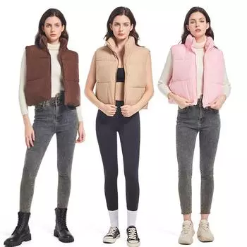МОДНЫЙ хлопковый жилет женский короткий 2024 осень и зима новый женский хлопковый жилет маленький жилет без рукавов Одежда M