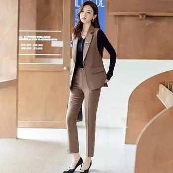 Модный и элегантный женский комплект из жилета и брюк для женщин L чёрный