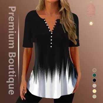 Модный и классный женский летний свободный свитер с V-образным вырезом и короткими рукавами, напечатанный на пуговицах M