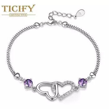 Модный и милый простой ювелирный браслет из натурального аметиста в форме сердца белый