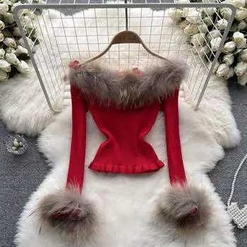 Модный и нежный вязаный свитер Pure Desire с плечами, шерстяной свитер с длинными рукавами, тонкий свитер с присборенной талией