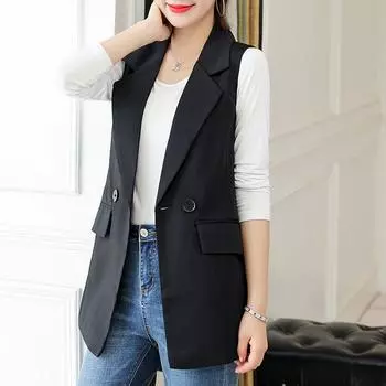 Модный и облегающий женский жилет без рукавов, идеально подходящий для весны и осени XL чёрный