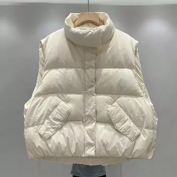 Модный и повседневный короткий пуховик женский 2024 осень-зима воротник-стойка свободный и универсальный теплый жилет осень-зима прилив one size fits all светло-зеленый