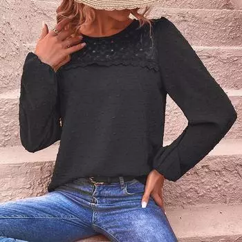 Модный и повседневный темперамент осень-зима женская дизайнерская рубашка с длинными рукавами Sense Splicing для женщин S чёрный