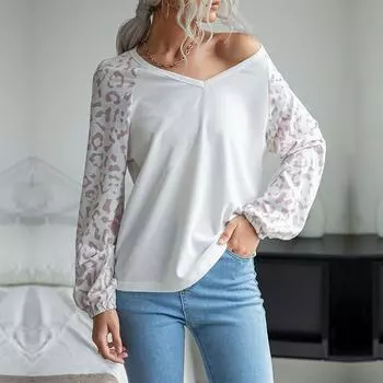 Модный и повседневный темпераментный женский свитер с длинными рукавами и V-образным вырезом с леопардовым принтом для ранней осени S белый