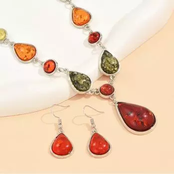 Модный и простой комплект из ожерелья и сережек в форме капли воды разноцветный