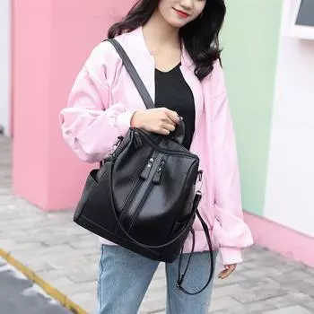 Модный и простой рюкзак для женщин, вместительный школьный рюкзак, сумка для мам, универсальная женская сумка чёрный