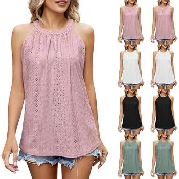 Модный и сексуальный женский летний свободный плиссированный жилет без рукавов с круглым вырезом, футболка на подтяжках L чёрный