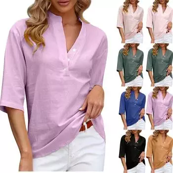 Модный и сексуальный женский новый летний однотонный повседневный пуловер, рубашка с рукавом пять четвертей, свободная рубашка большого размера L чёрный