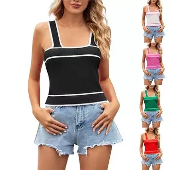 Модный и сексуальный женский новый летний вязаный свитер контрастного цвета с коротким жилетом для пупка S чёрный