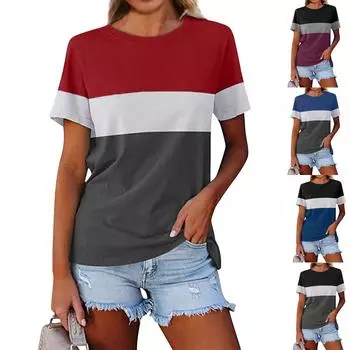 Модный и сексуальный женский пуловер с цветными блоками, топ, повседневная свободная футболка с круглым вырезом L чёрный