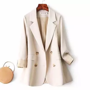 Модный и шикарный бежевый женский пиджак подойдет на любой случай S чёрный