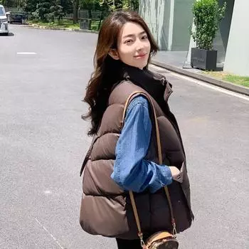 Модный и теплый женский хлопковый жилет с воротником-стойкой для зимы M белый