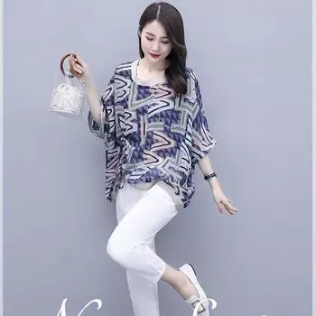 Модный и удобный повседневный наряд с цветочным принтом, женский комплект из двух предметов больших размеров L