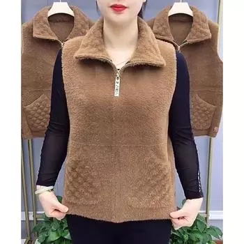 Модный и универсальный женский жилет из высокоэластичного норкового бархата с застежкой-молнией для осени и зимы L фиолетовый