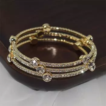 Модный и высококачественный полный бриллиантовый новый 3-рядный открытый браслет, женский минималистский браслет и браслет