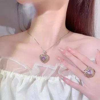 Модный имитационный красный корундовый порошок циркониевый золотой костюм в форме сердца женский 8X8