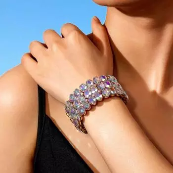 Модный индивидуальный Ab красочный эластичный большой браслет сплав стеклянный браслет женские свадебные украшения серебро белый