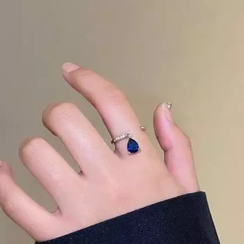 Модный индивидуальный дизайн Sense Blue Water Drop Циркон Открытое кольцо Женское
