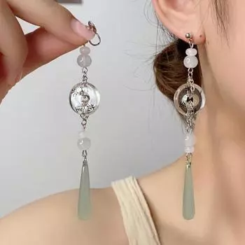 Модный индивидуальный ретро-длинный зажим с зеленой кисточкой для ушей женский