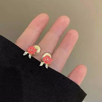 Модный индивидуальный темпераментный зажим для ушей с розовой розой и геометрическим джокером без отверстий для ушей для женщин