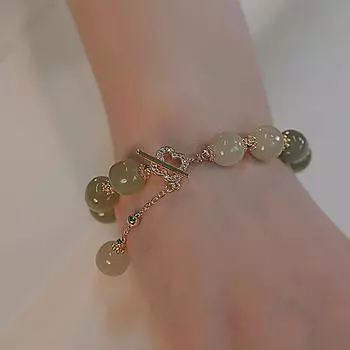 Модный изысканный браслет из бисера зеленого имитации нефрита для женщин, элегантная сладкая цепочка на запястье, стиль суда, банкет, повседневные ювелирные изделия