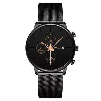 Модный календарь Three Eyes Мужские часы Мужские часы Кварцевые часы Миланский ремешок Сетчатый ремешок