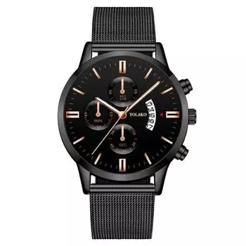 Модный календарь Three Eyes Six Pins Мужские часы Мужские часы Сетчатый ремешок Стальной ремешок Кварцевые часы