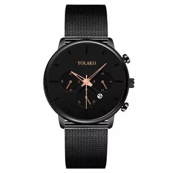 Модный календарь Three Eyes Six Pins Мужские часы Мужские часы Milan Strap Mesh Кварцевые часы Мужские