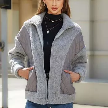 Модный кардиган с длинным рукавом на молнии, плюшевая женская куртка в стиле пэчворк S верблюд