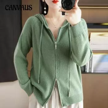 Модный кардиган с капюшоном на молнии для женщин, однотонный свитер на осень и зиму, повседневный универсальный свитер, трикотаж S розовый