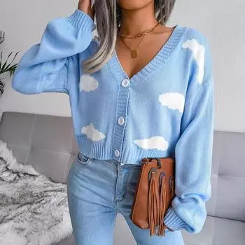 Модный кардиган с v-образным вырезом, вязаный свитер, консервативное облако, Harajuku, укороченный топ с короткими рукавами и длинными рукавами, женские свитера 18115 S зелёный