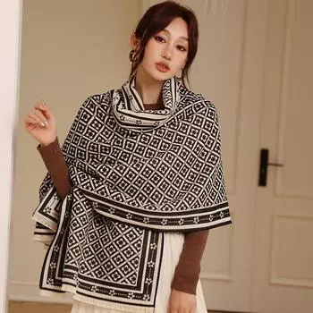 Модный кашемировый шарф с принтом, женский осенне-зимний теплый шарф 65*185cm хаки