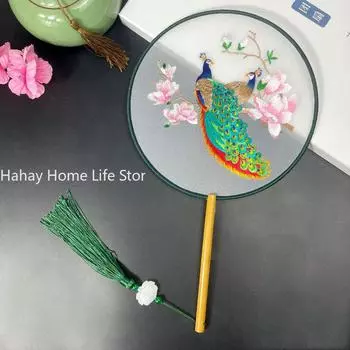 Модный китайский стиль веер с деревянной ручкой вышитый цветок девушка подарок портативный домашний декор ручные веера ремесла танцевальный веер