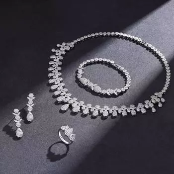 Модный классический комплект ювелирных изделий с микро-оправой из бриллиантов и цирконов для свадебной фотографии Популярные аксессуары для женщин белый