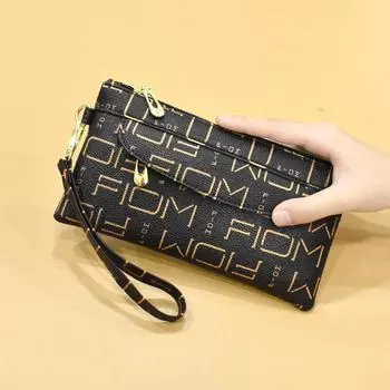 Модный клатч с буквенным принтом, отличный длинный женский кошелек из искусственной кожи, большая вместительная сумка-браслет, практичные клатчи для женщин чёрный