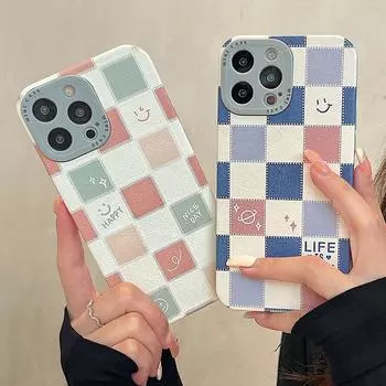Модный клетчатый чехол для телефона с улыбающимся лицом для Iphone 13 12 11 Pro Max X Xr 7 8 Plus Xs Max задняя крышка милые мягкие чехлы For iPhone XS Max