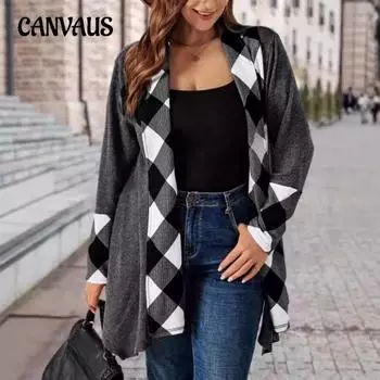 Модный клетчатый кардиган с цветными блоками, куртка большого размера, женский кардиган 0XL серый