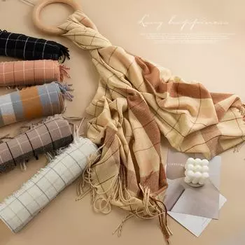 Модный клетчатый шарф для женщин из Японии и Кореи, милый кашемировый шарф для защиты шеи от холода и поездок на работу 65*200cm