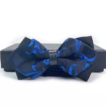 Модный клетчатый темно-синий жаккардовый галстук-бабочка с заостренными углами