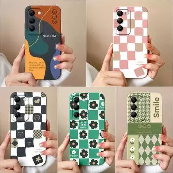 Модный клетчатый узор на заднюю крышку для Vivo V30e T3 Y100 (ИДН) Чехол для телефона Y200e V30 SE V40 Pro Lite с жидким силиконом для защиты линз, чехол Capas для Vivo Vivo Y100 (IDN) 5G